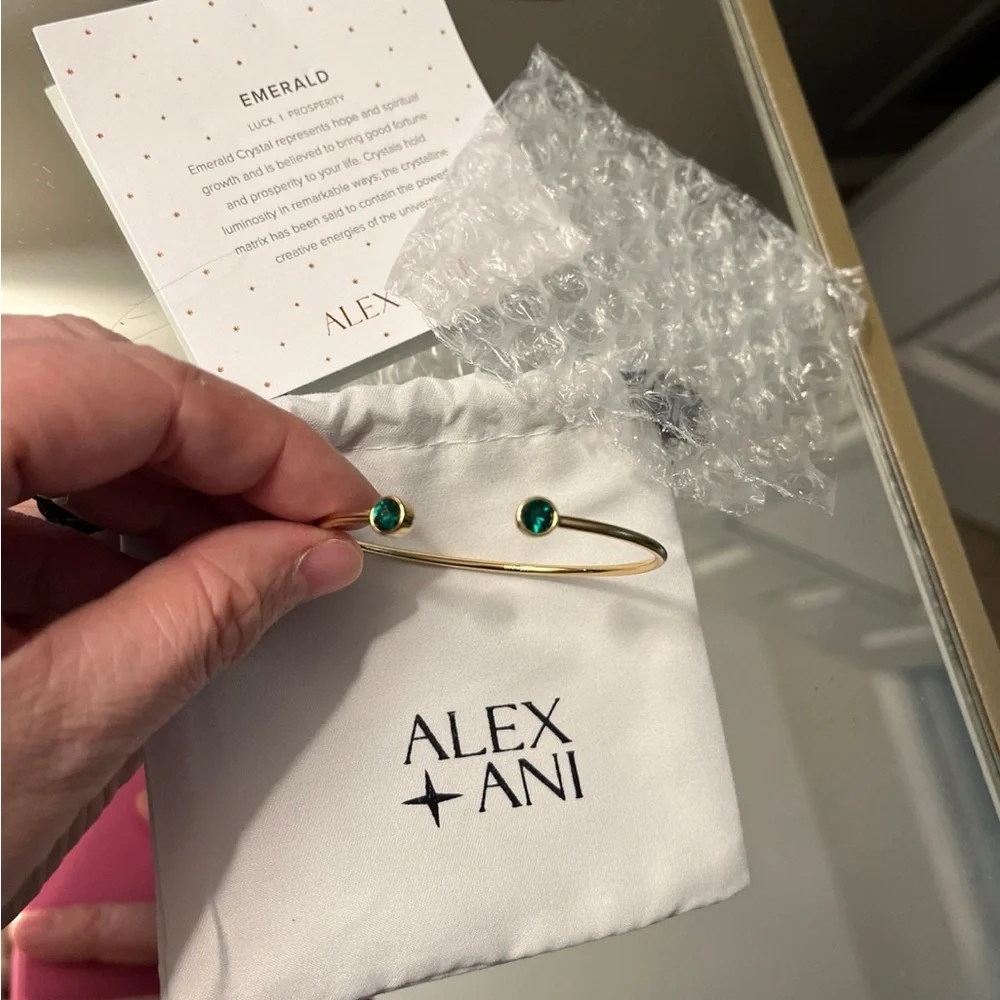 Alex and Ani Gold Bracelet with Emerald Accents - Picture 1 of 5